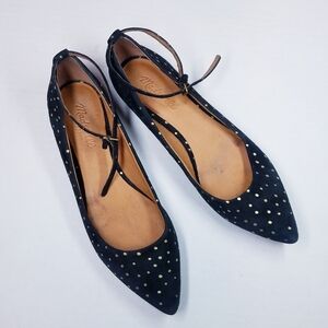 🌸 Madewell | Suede Metallic Print Pointed Toe Flats 8, Black